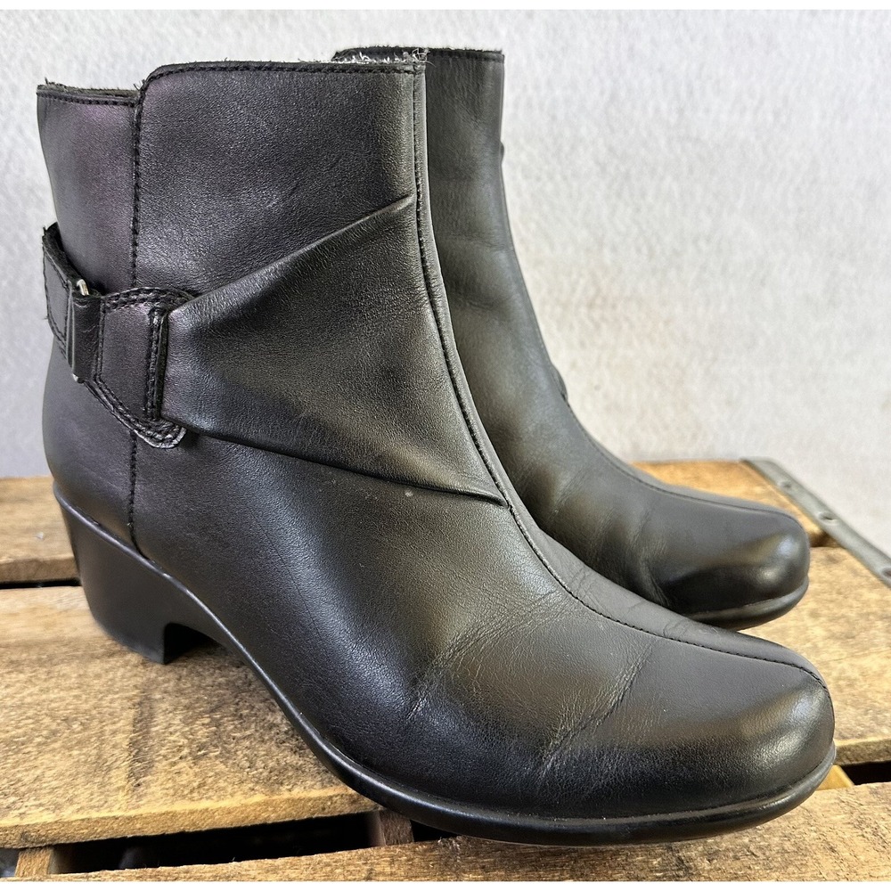 Clarks McCall Ankle Boots Leather Zip Womens 8.5 Black Excellent